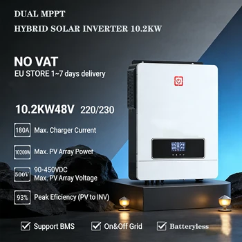 Inverter Solare Ibrido 10.2KW On & Off Grid 48V 10200W 160A con Caricatore Solare, Inverter 230VAC, Ingresso FV 450VDC, Doppio MPPT e Wi-Fi Integrato