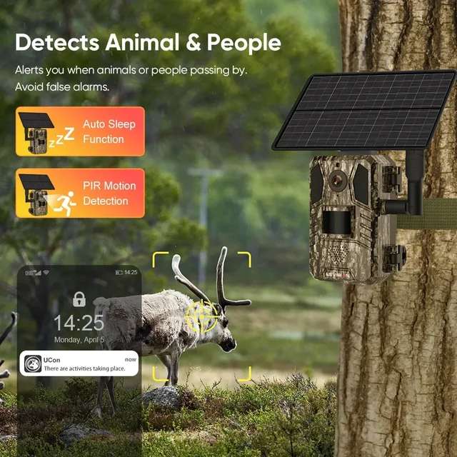 LS VISION Solar Hunting Trail Camera 14MP 4G SIM Card IP66 Waterproof 20M PIR Motion Detection Wildlife Camera IR Night Vision 2