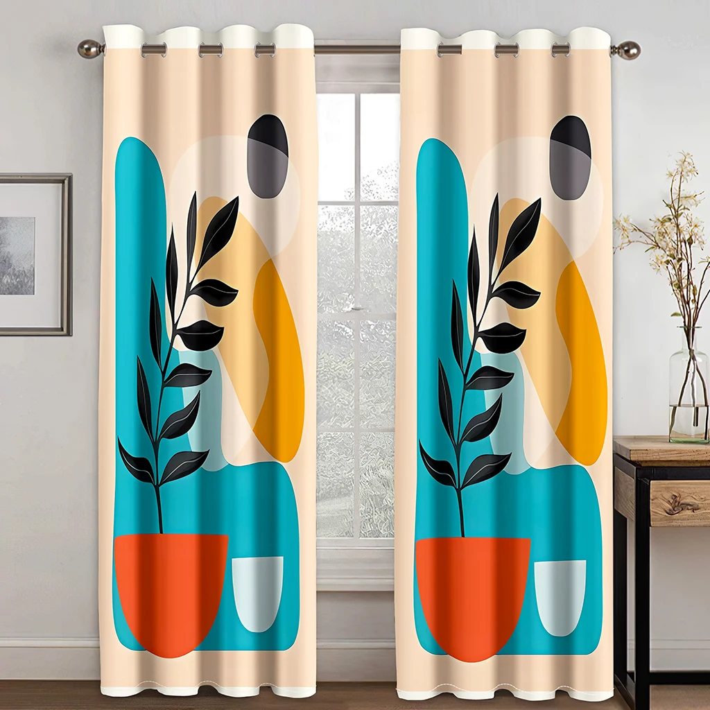 

Modern Blue Art Leaf Abastract Morandi Window Curtains Blinds for Living Room Kids Bedroom Kitchen Door Home Decor 2Pcs Bothroom