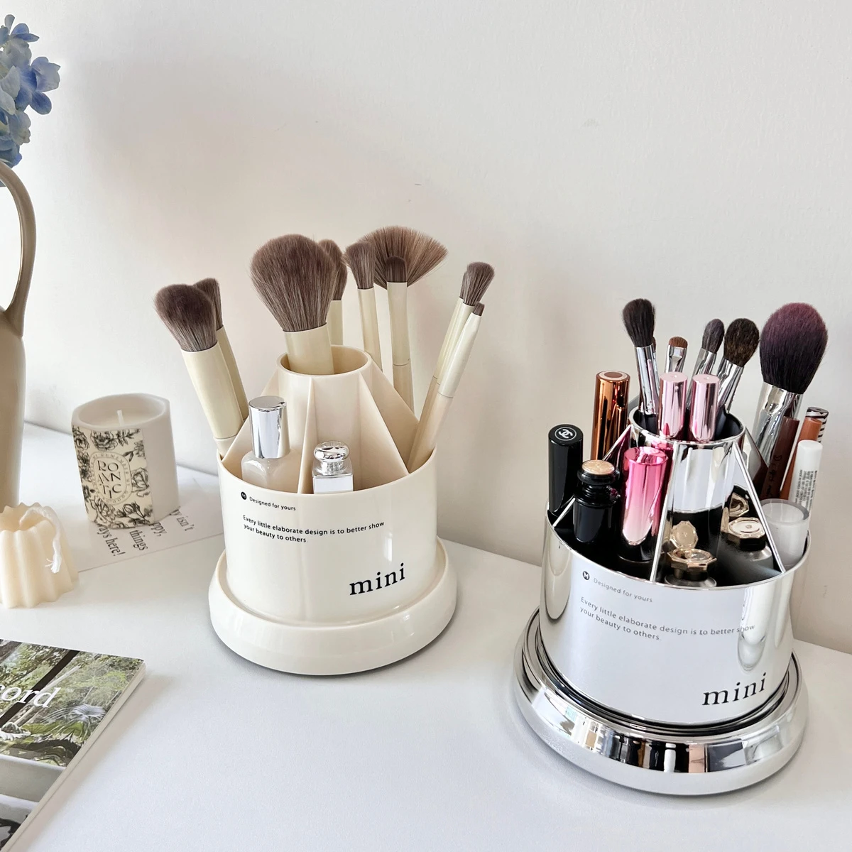 360 Rotating Desktop Makeup Brushes Holder Portable Desktop Makeup Organizer Cosmetic Storage Box Make Up Tools Lipstick Rack 5