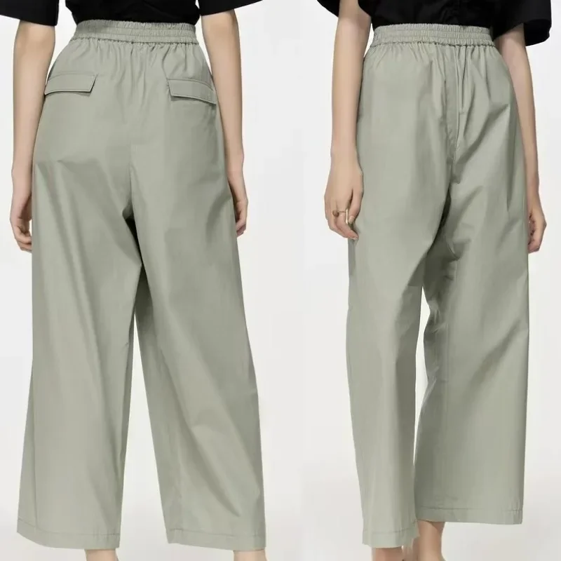 

Casual Tangada 2023 New Fashion Women Chic Wide Leg Pants Vintage Trousers Strethy Waist Lady Pleated Casual Pants