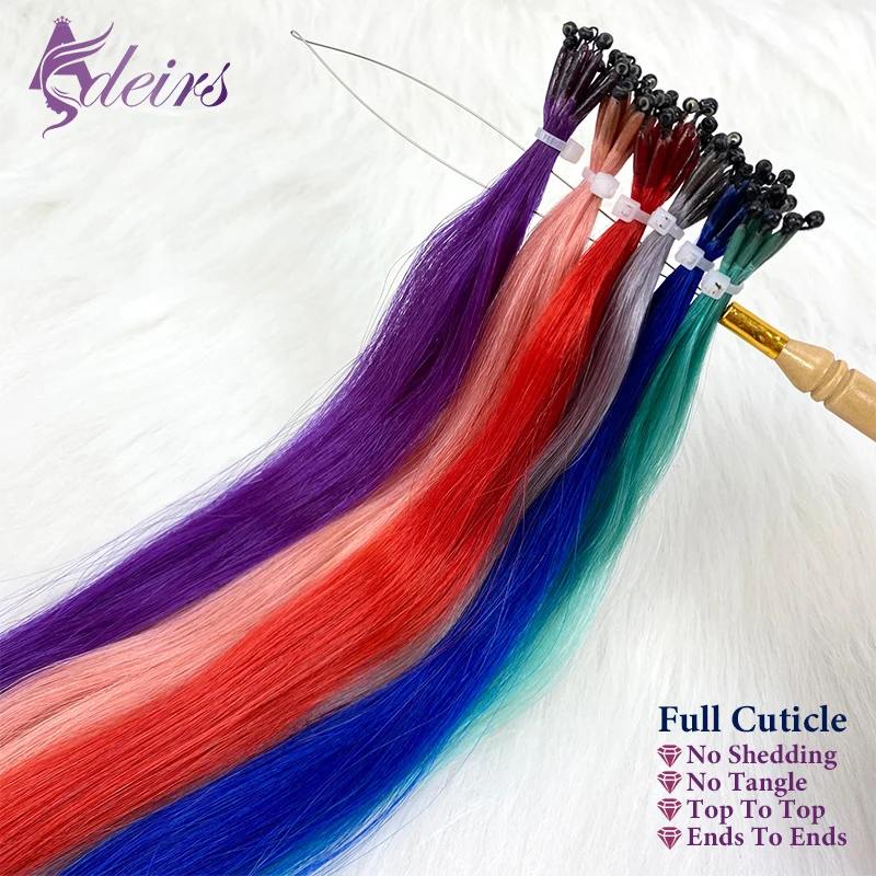 ADEIRS Color 8D Tip Hair Extensions Real Human Hair Microbeads Extensions 0.5g/Strand Color Purple Blue Pink Gray 18-20inc