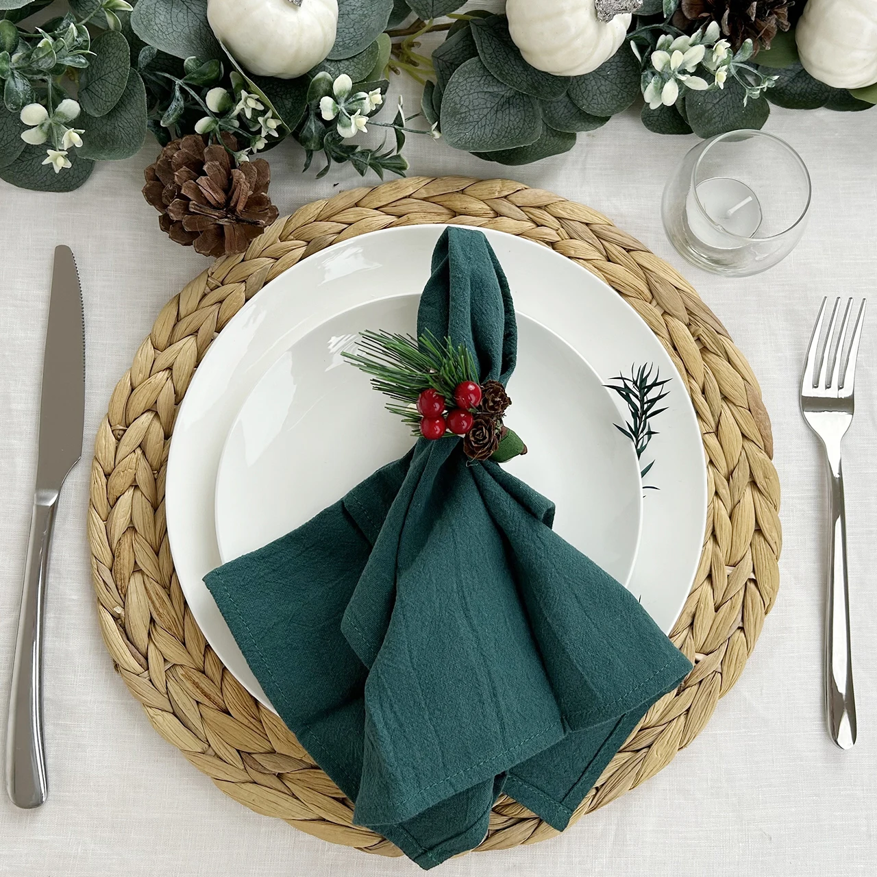 4PC 30X45CM Christmas Cloth Napkins Cotton Fabric Dinner Kitchen Green Tea Towels Table Design Mat Wedding Decoration
