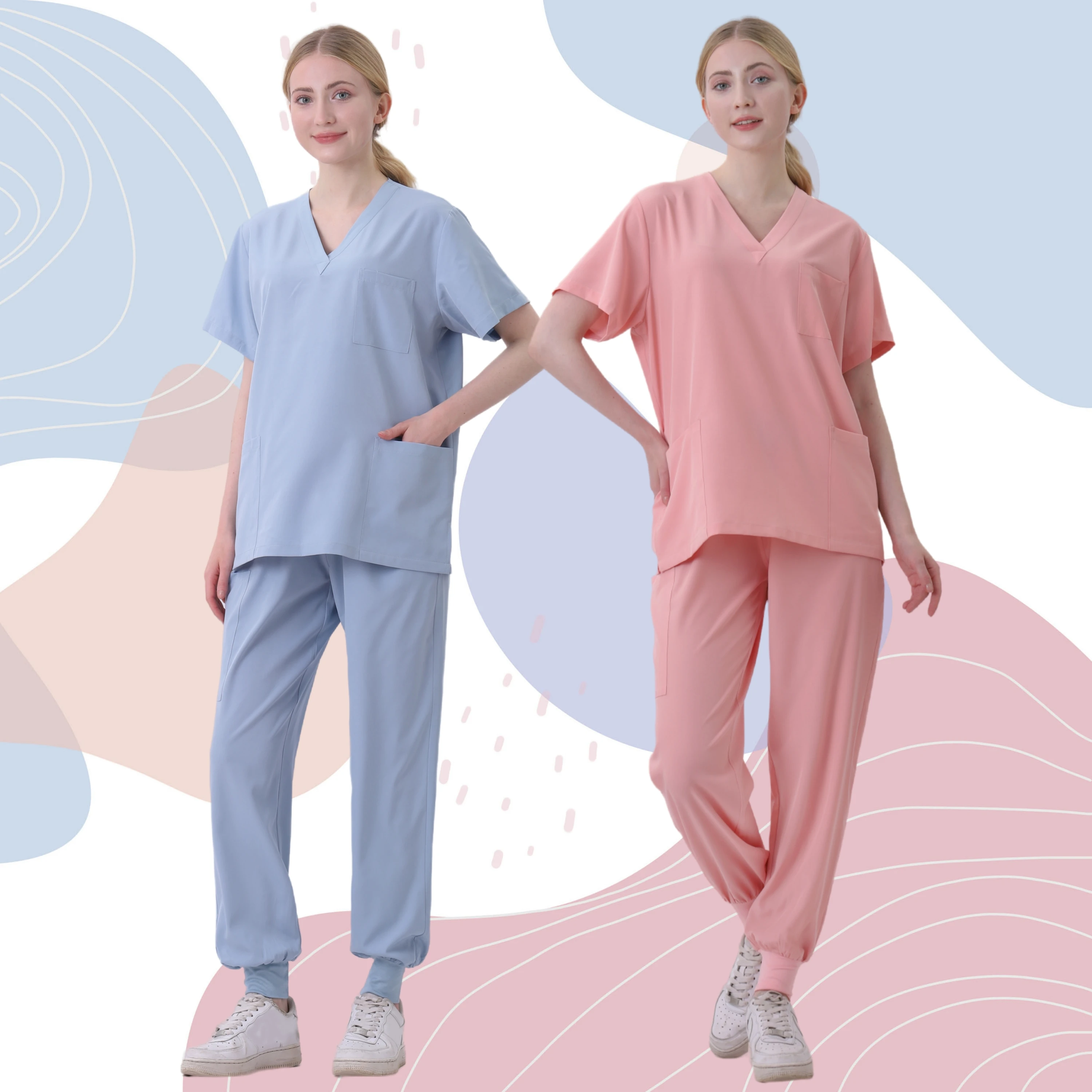 

Factory Hospital Uniform Jacket Stretch Rayon Spandex Scrub Anti Wrinkle Nursing Uniform Medical Scrub Nurse Set