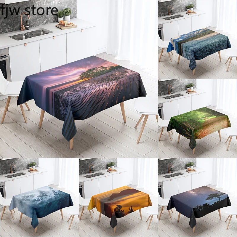 

Natural Beach Scenery Printing Rectangular Tablecloth Waterproof and Oilproof Restaurant Banquet Kitchen Table Cloth