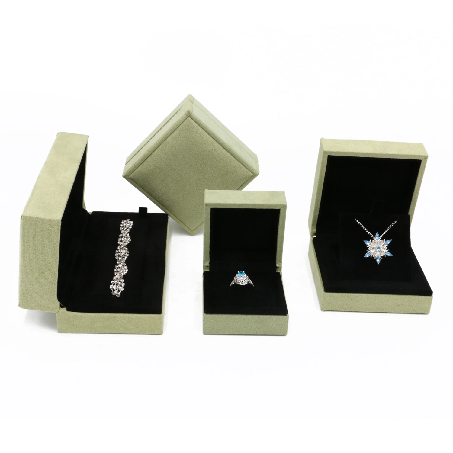

Quality Jewelry Box Suede Storage Case for Women's Weddings Ring Pendant Bracelet Organizer Light Green Gifts Packing Display
