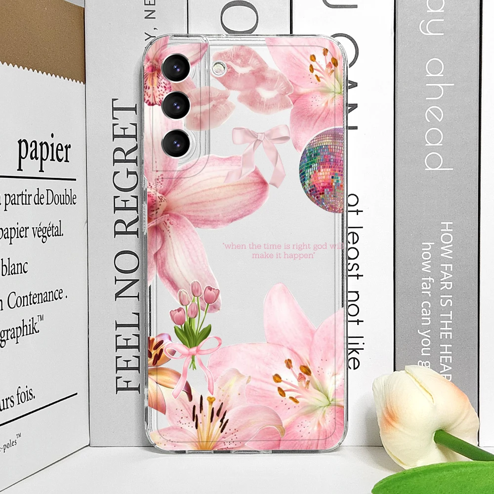 Luxury Pink Pearl Flower Pattern Clear Soft Phone Case