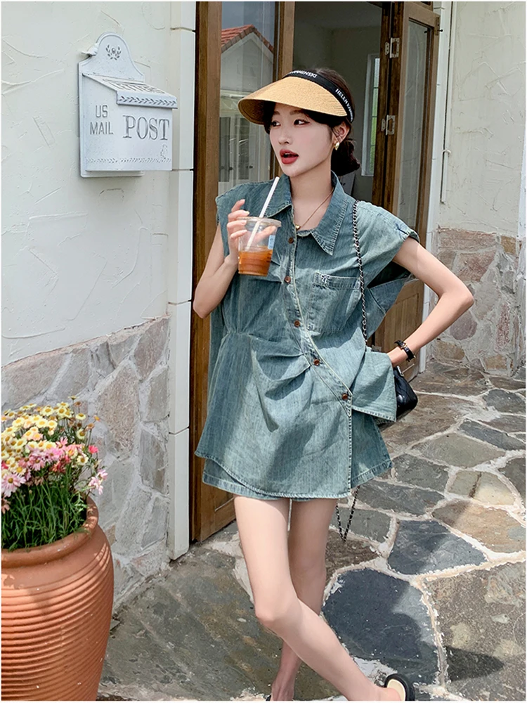 Classic Two Piece Summer Elegant Office Ladies Vintage Female Top Summer New Street Simple Casual Fashion Denim Shorts for Women