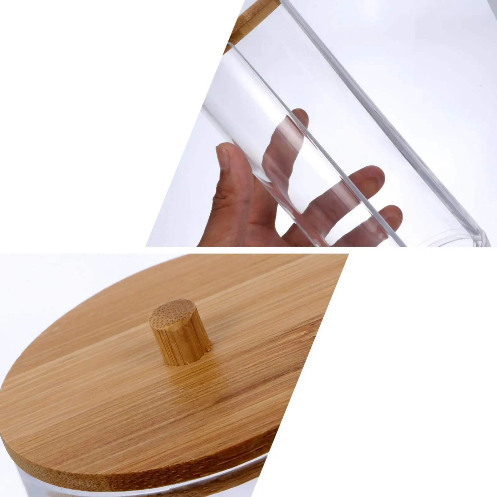 Cosmetic Cotton Organizer, Cosmetic Ball Organizer with Bamboo Lid, Bathroom Storage Bottle, Desktop Hair Accessories Organizer 6