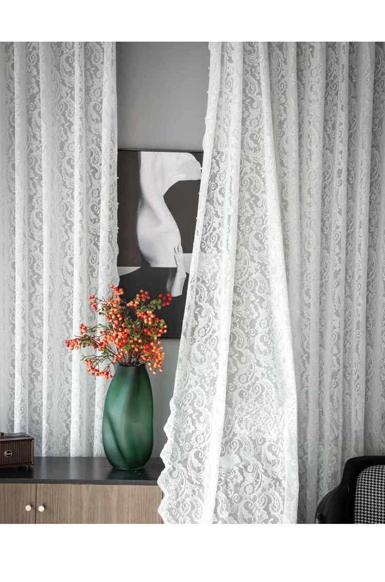 Fanhua Nail Bead Yarn High Weight French Lace Jacquard Yarn Warp Knitted Curtains for Living Dining Room Bedroom 6
