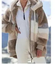  Winter Women's Maternity Jacket New Warm Splice Zip Pocket Sewn Hooded Plaid Faux Fur Long Sleeve Top Pregnancy Coat 