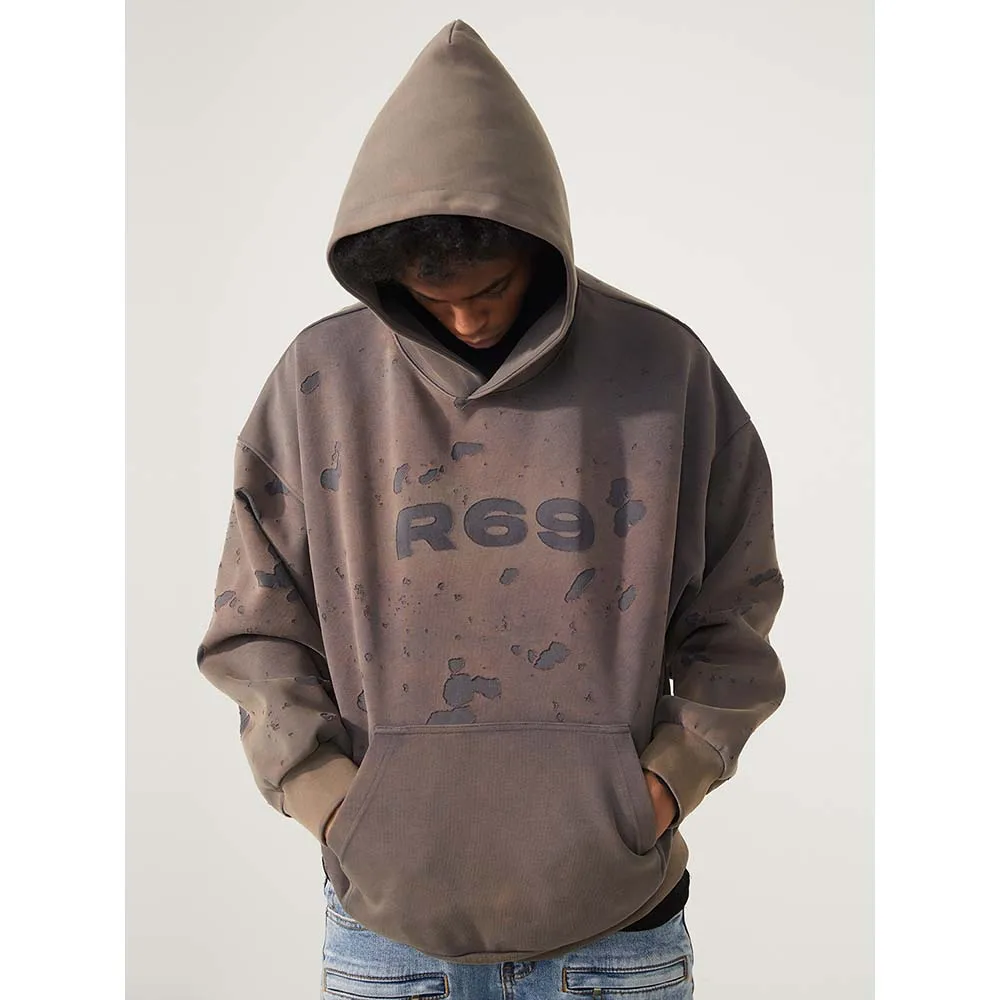 

Retro washed hooded male letter printing heavy hooded hip-hop street couple hoodies streetwear harajuku hoodie R69