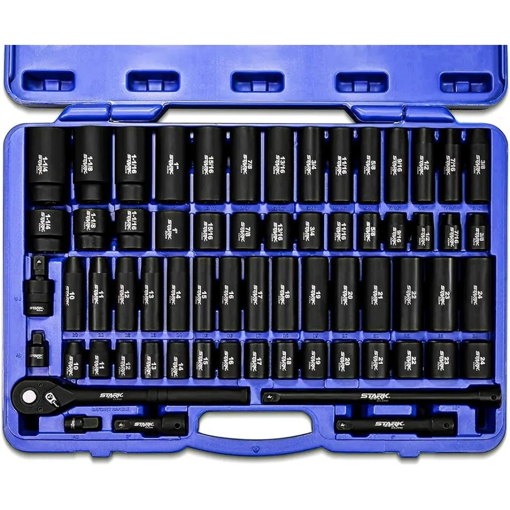 

Stark Elite 1/2" Drive Master Impact Socket Set, 65-Piece Deep & Shallow Socket Assortment SAE (3/8" to 1 1/4") & Metric