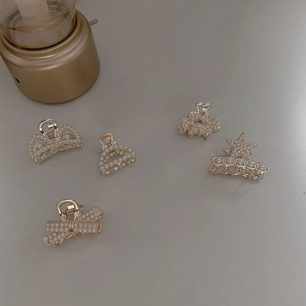 Lovely Geometric Rabbit Alloy Pearl Love Heart Bow Hair Claw Women Hairpin Hair Accessories Small Crab Clip