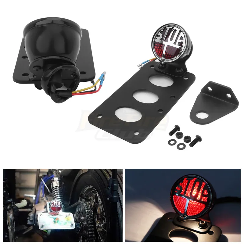 

Universal Motorcycle Side Mount Tail Light w/ License Number Plate Bracket For Harley Honda Yamaha Suzuki Bobber
