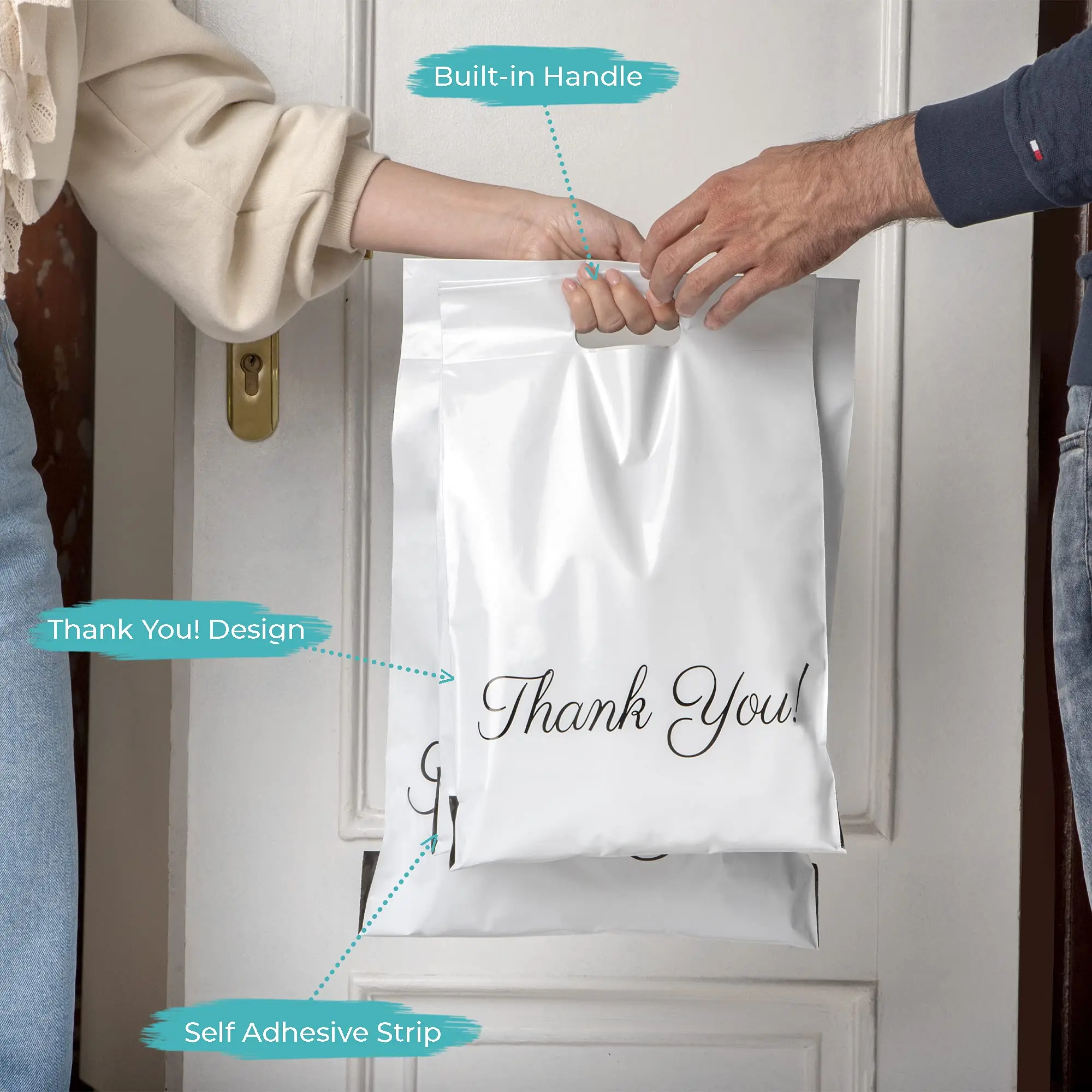 Poly Mailers com Alça Embalagem Bolsas de Envio Obrigado Mailing Envelope Auto Selo Grosso 10x13 Pacote de 10 - Imagem 6