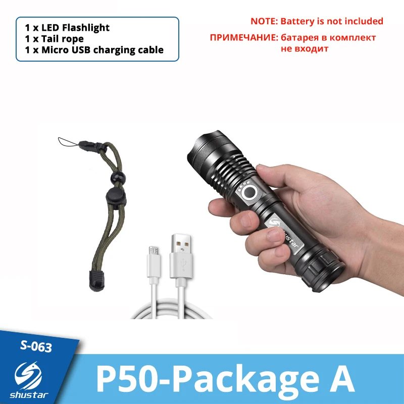 Powerful LED Flashlight with 4 Core P70 Lamp Bead Zoomable 3 Lighting Modes LED Torch Support for Mircro Charging Hunting Lamp flashlights Flashlights