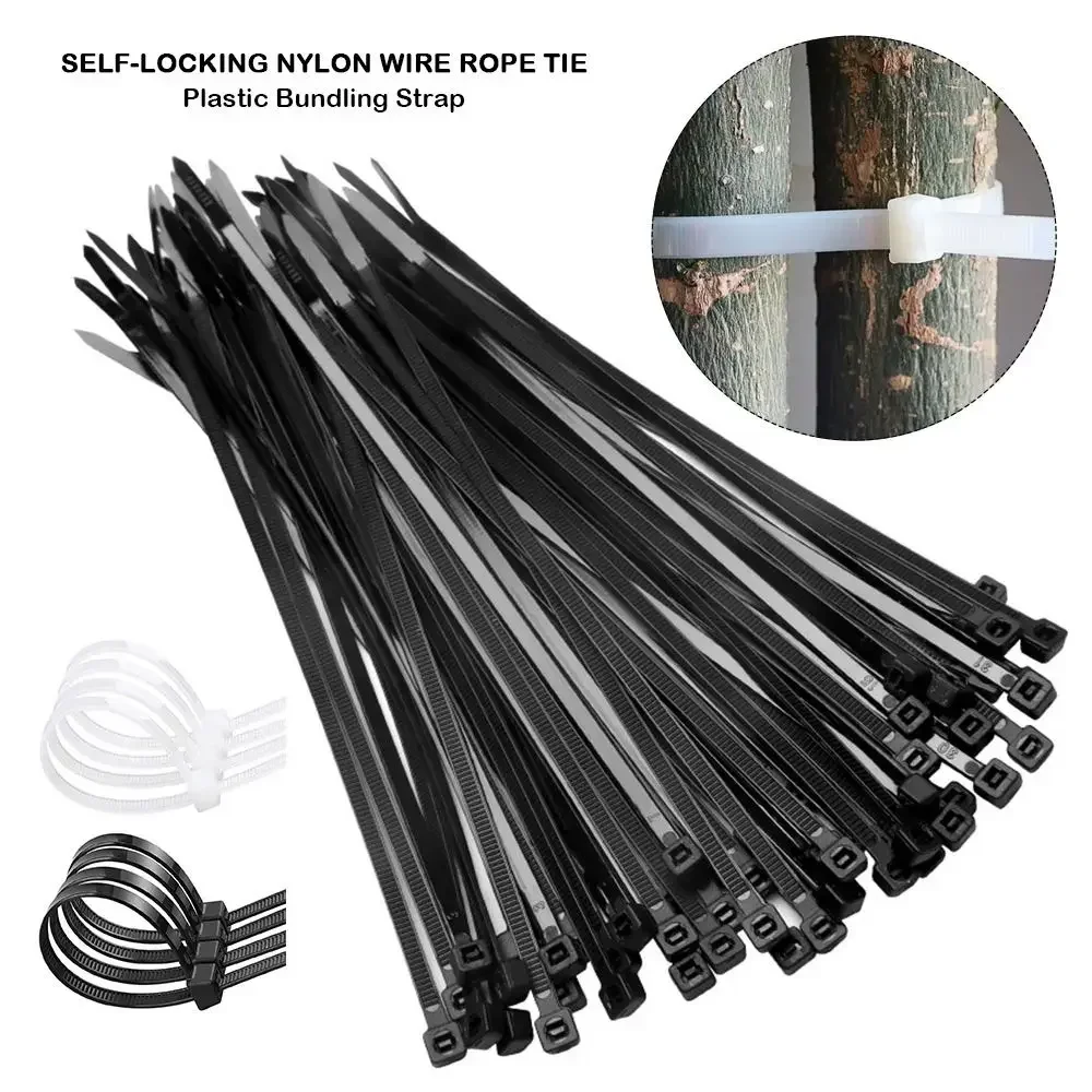 100-1000PCS Self-Locking Nylon Wire Rope Tie Black White Self-Locking Plastic Bundling Strap Cable Organizer Car Daily Repair