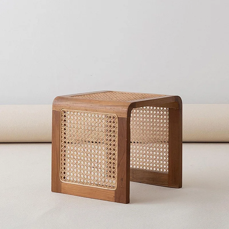 

Nordic square edge table, solid wood coffee table, light luxury living room, small unit, rattan woven Japanese white wax wood
