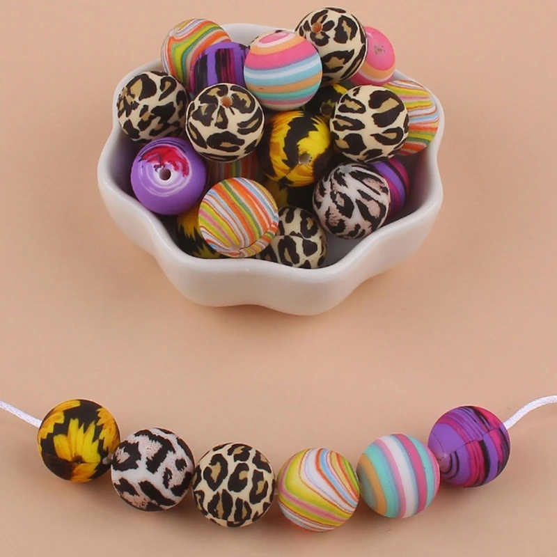 

20 PCs BPA Free Silicone Baby Teether DIY Silicone Beads Pacifier Clip Chain Accessories Newborn Rodent Molar Teething Toys 15mm