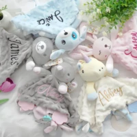 Personalized Comforter Baby Security Blanket Teether Plush Stuffed Toy Custom Animal Blanket Bunny Elephant Soothe Appease Baby 2
