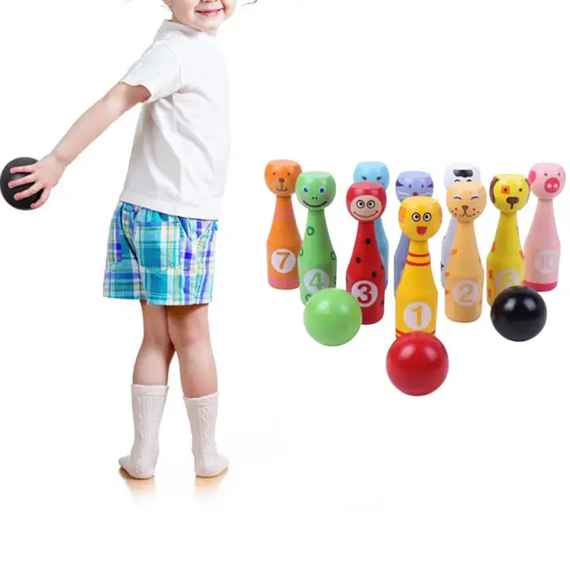 Pcs set wooden bowling set pins ball animal bowling game for children