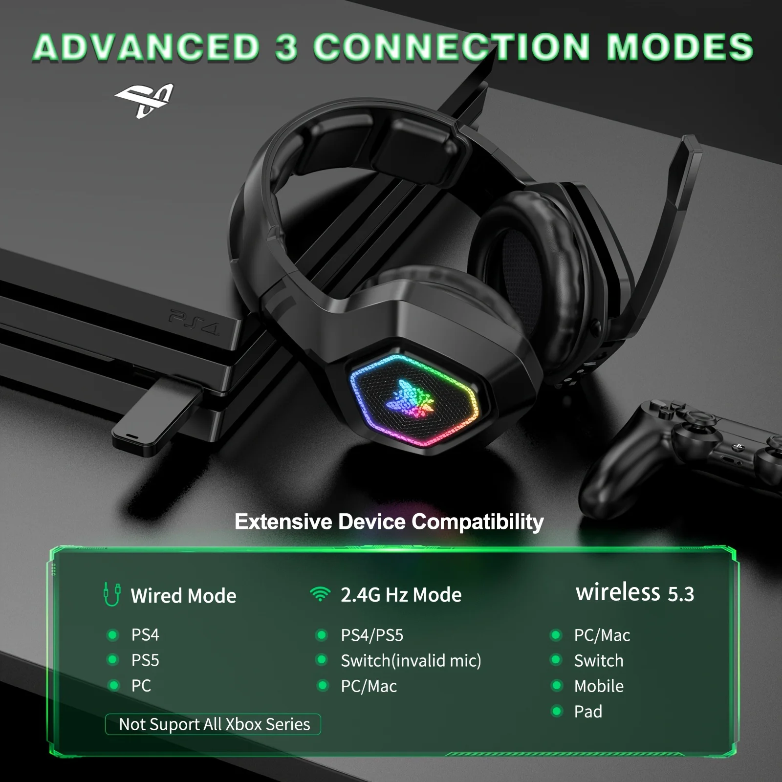 ONIKUMA B100 Wireless Gaming Headset 2.4Ghz Wireless Earphones With Mic Low Latency Tri-mode Headset for PC PS5 Gamer 6