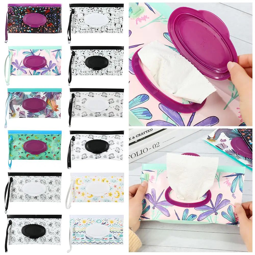 Cute Outdoor Carrying Case  Product Flip Cover Snap-Strap Tissue Box Wet Wipes Bag Stroller Accessories Cosmetic Pouch