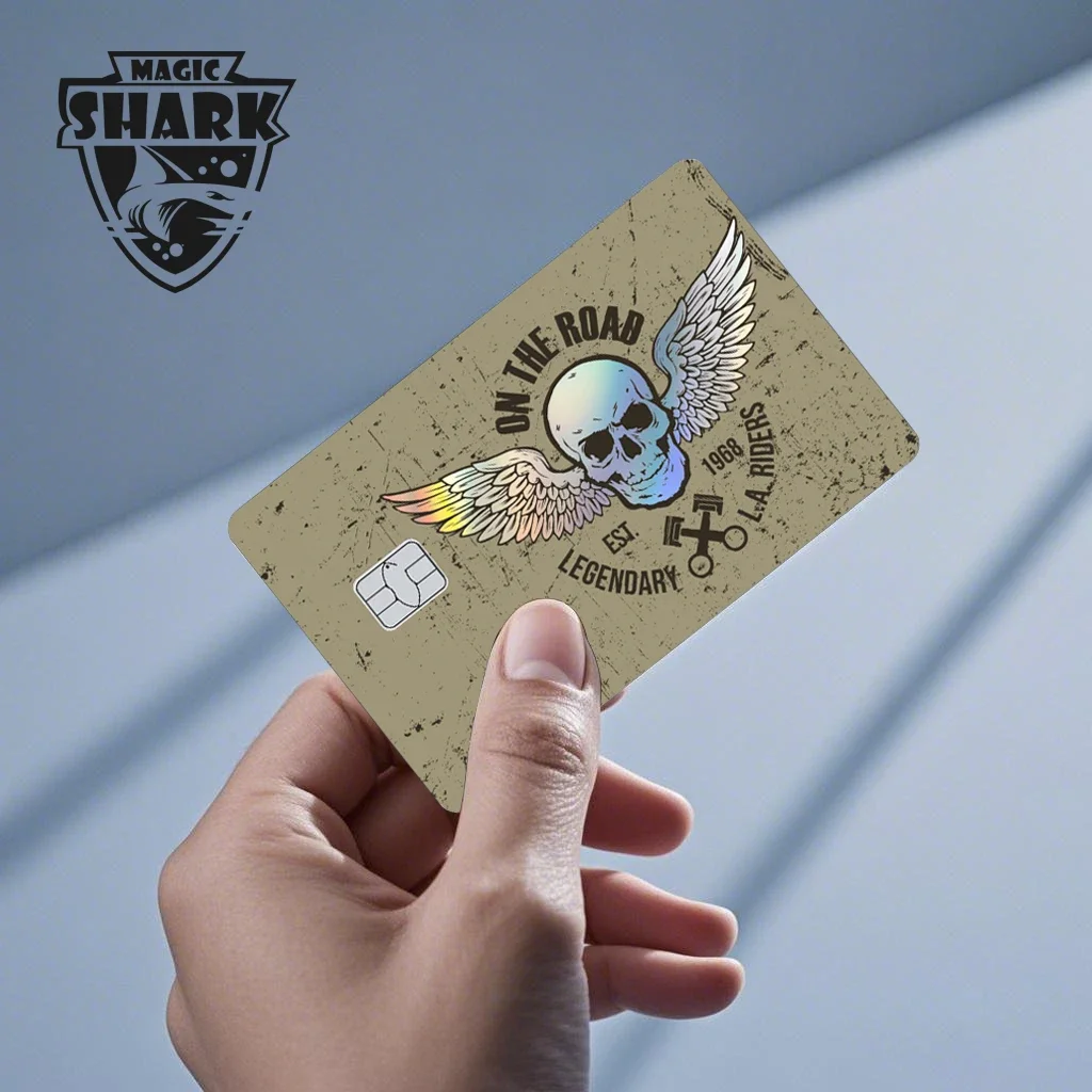 Enchanting Skull Panda Hunter Holographic Sticker Skin for Credit and Debit Cards