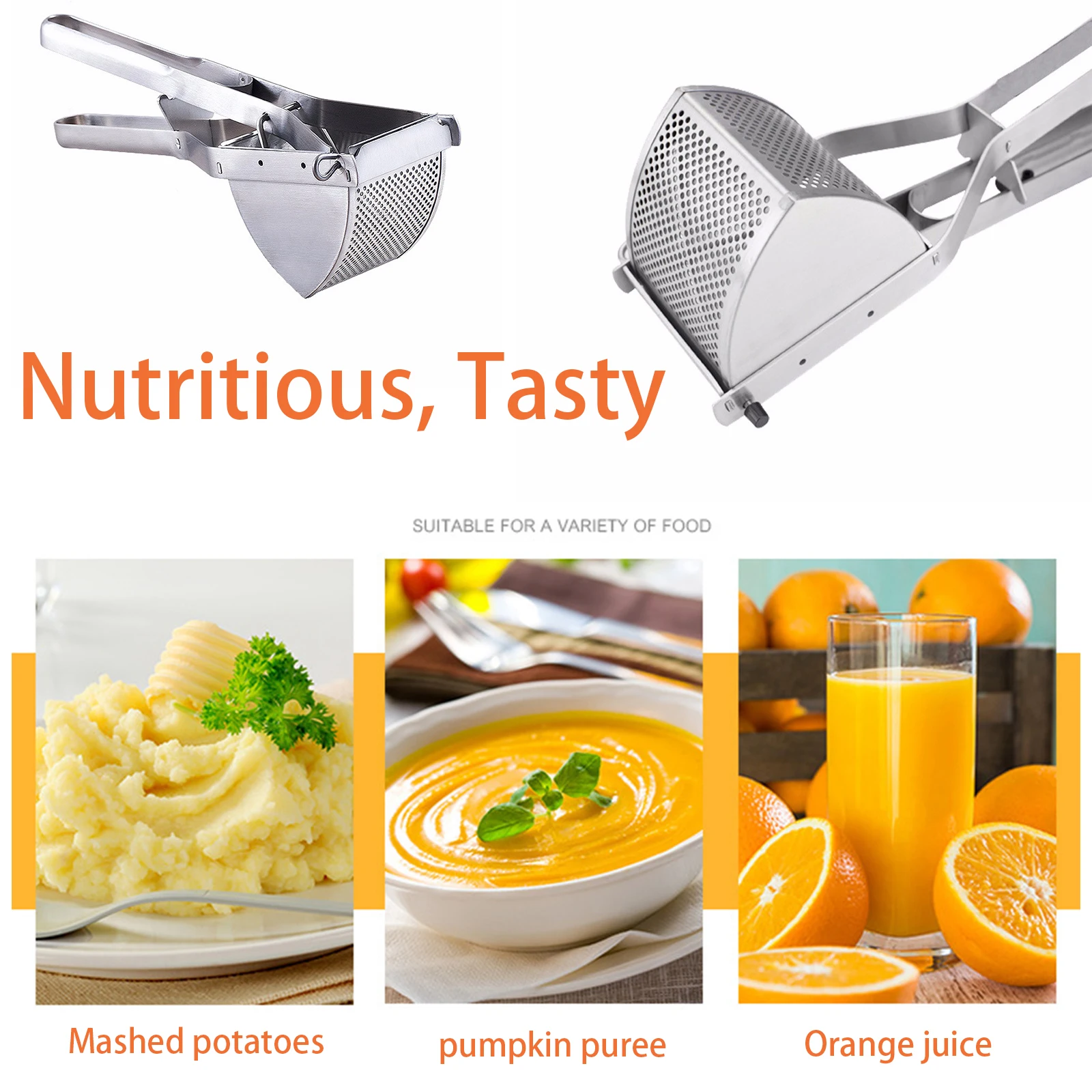 Mashed Potatoes Masher Heavy Duty Stainless Steel Potato Masher and Ricer for Puree Gnocchi Fruit Juicer