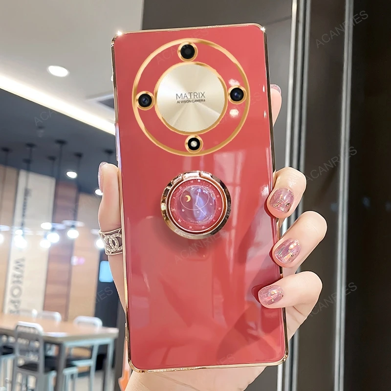 Luxury Plating Ring Holder Stand Case for Huawei Honor - Premium Silicone Cover