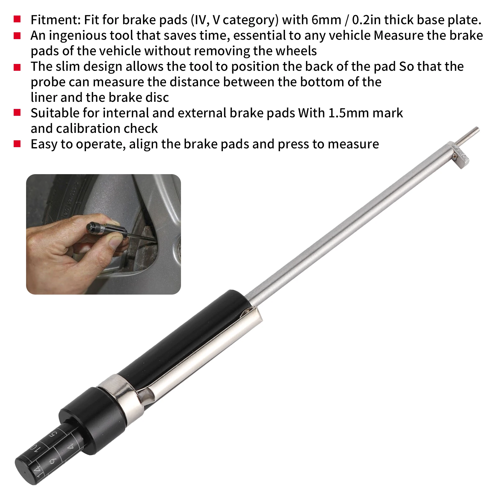 Vehicle Brake Pad Thickness Gauge Time Saving Tester Measuring Tool Automotive Measurement Brake Pad Measuring Tool 6