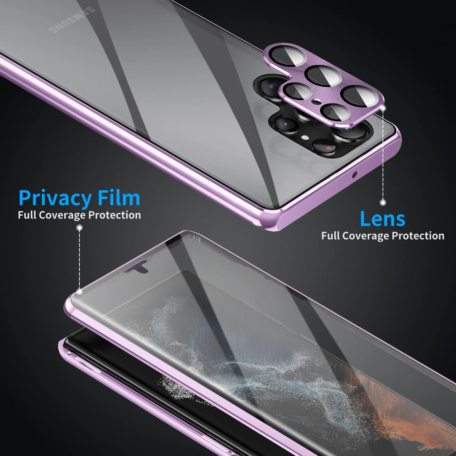 For Samsung Galaxy S24 S23 S22 Ultra Case 360° Full surround metal Magnetic screen Glass protector camera lens protection cover