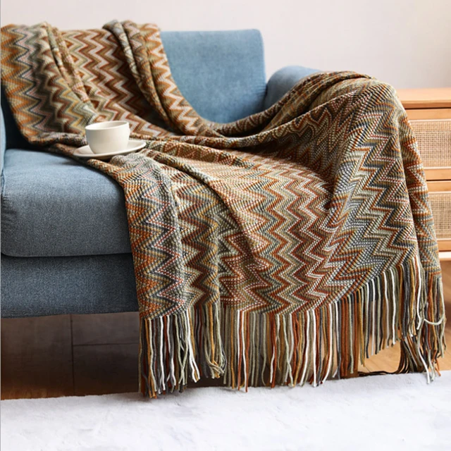 Light Knit Stripe Blanket Super Soft Bohemia Blanket for Bed Throw Blanket with Tassel Plush Warm Home Decorative Blankets 2022 5
