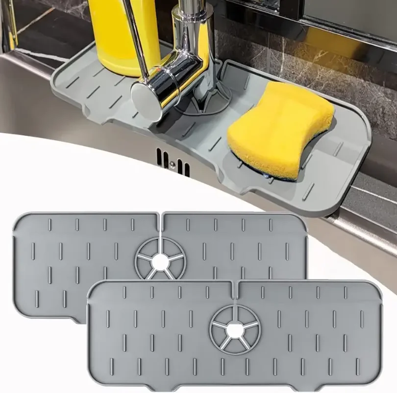 Foldable Kitchen Water Catcher Sink Draining Pad Splash Guard Silicone Faucet Mat Countertop Protector Pad for Bathroom Kitchen
