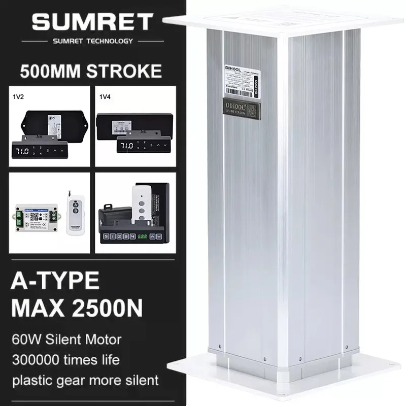 Tavolo Colonna Di Sollevamento Corsa 500Mm 12V 24V Per Scrivania Regolabile In Altezza 1/2/3/4 Pezzi Ascensore Sincronizza Controllo 433Mhz Rf Ewelink