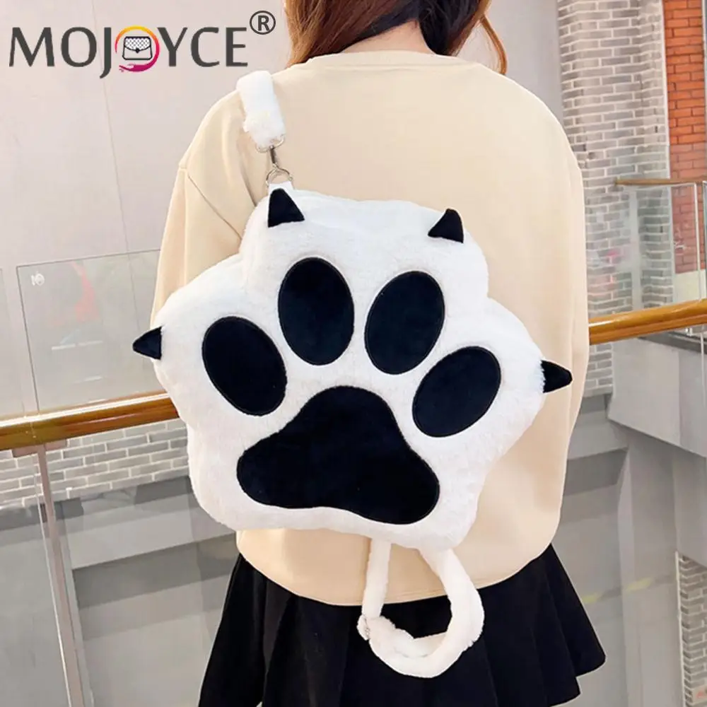 Womens Backpack Plush Backpack Cute Cat Paw with Adjustable Straps Soft Furry Purse JK Girls Bag Cartoon