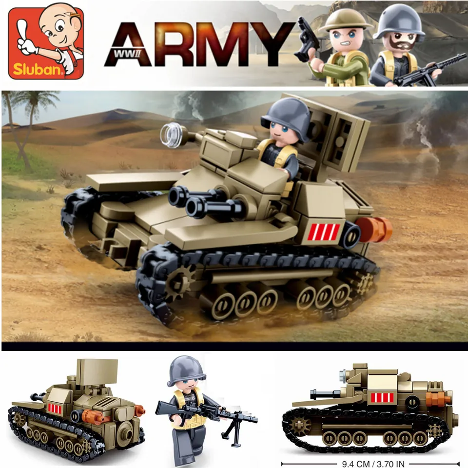 Sluban Building Block Toys WW2 Army CV33 Light Tank 183PCS Bricks B0709  Military Construction Compatbile With Leading Brands
