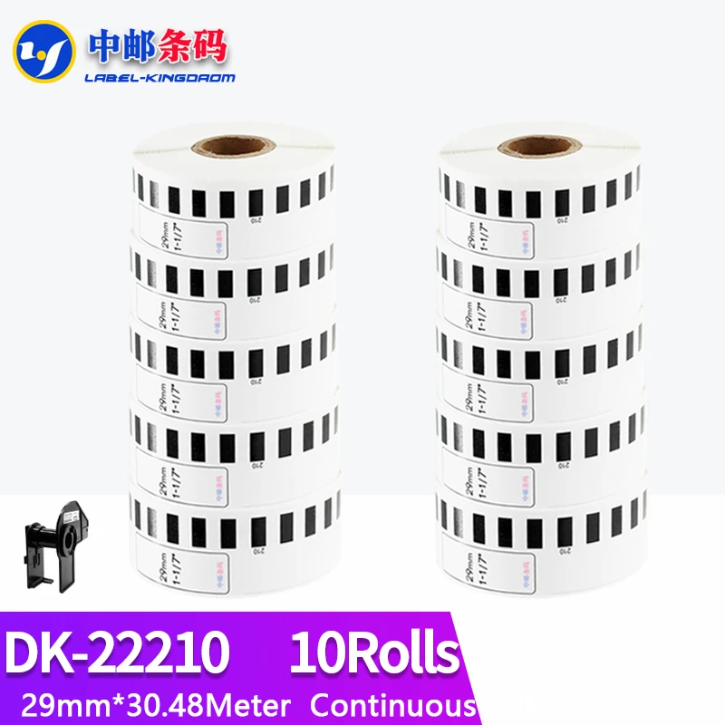 

10 Refill Rolls Generic DK-22210 Label 29mm*30.48M Continuous Compatible for Brother Thermal Printer White Paper DK22210 DK-2210
