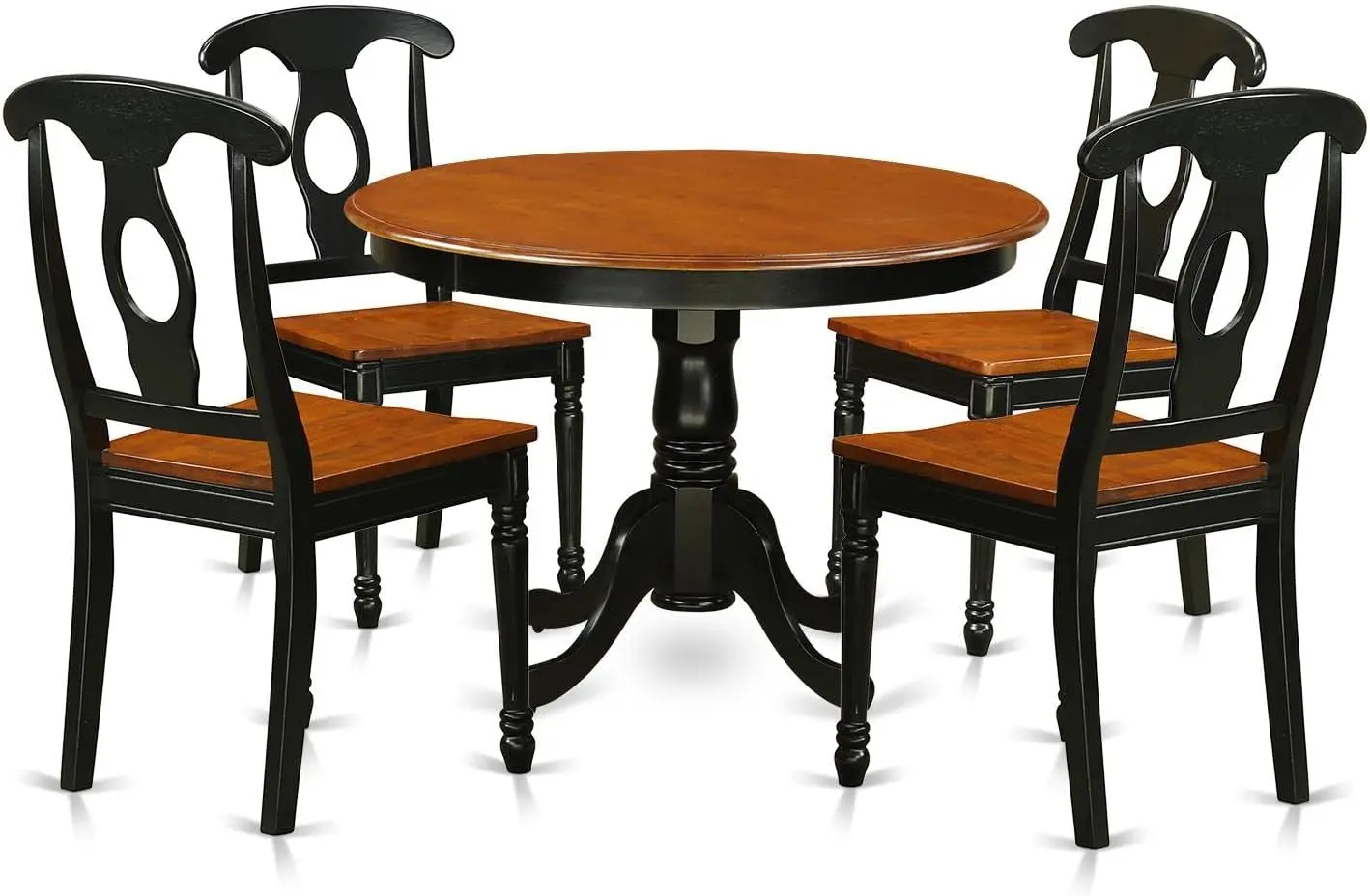 

East West Furniture HLKE5-BCH-W, набор из 5 предметов для столовой и стола включает круглый кухонный стол с подставкой и 4 столовыми приборами