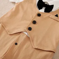 0-18 Baby Bodysuit Gentleman Style Handsome Formal Cotton Comfortable Soft Boys And Girls Summer Short Sleeved Newborn Clothes 3