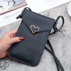 Women's Soft Leather Touch Screen Crossbody Shoulder Bag and Wallet (Mini Heart Style)