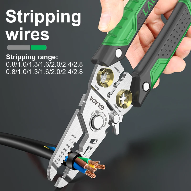 Description Picture 3 of itemLAOA 8 In 1 Wire Stripping Pliers Multifunction Electrician Cable Cutting Terminal Crimping Splitting Winding Line Hand Tools