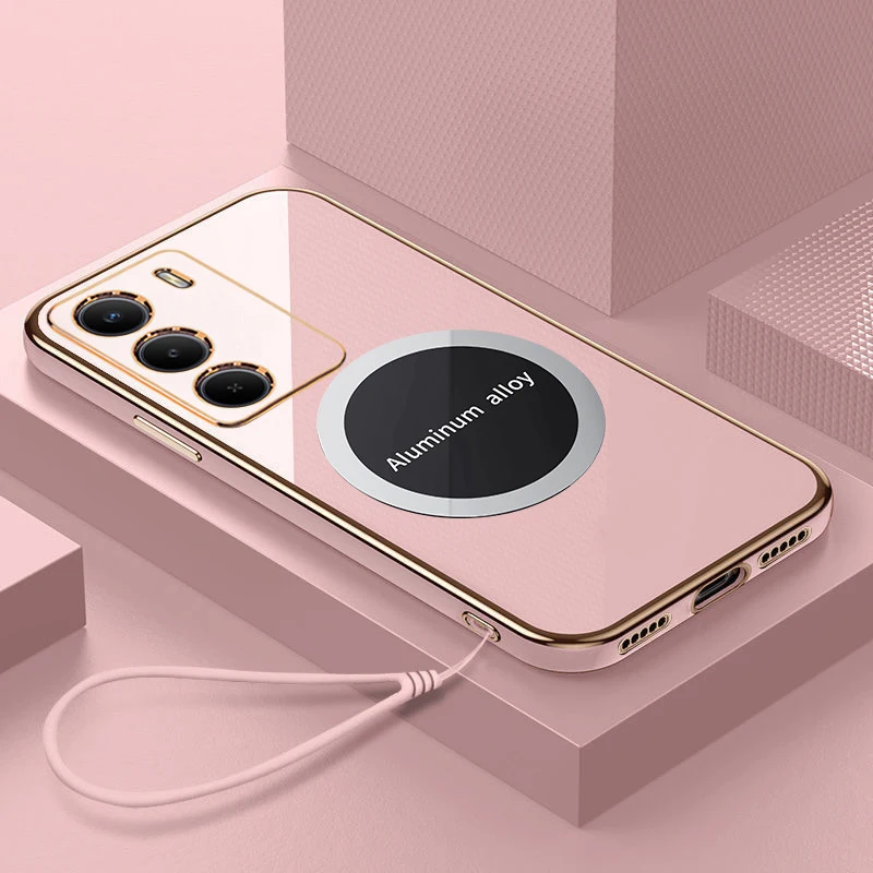 Luxury Square Plating Shockproof Silicone Back Cover with Magnetic Attraction