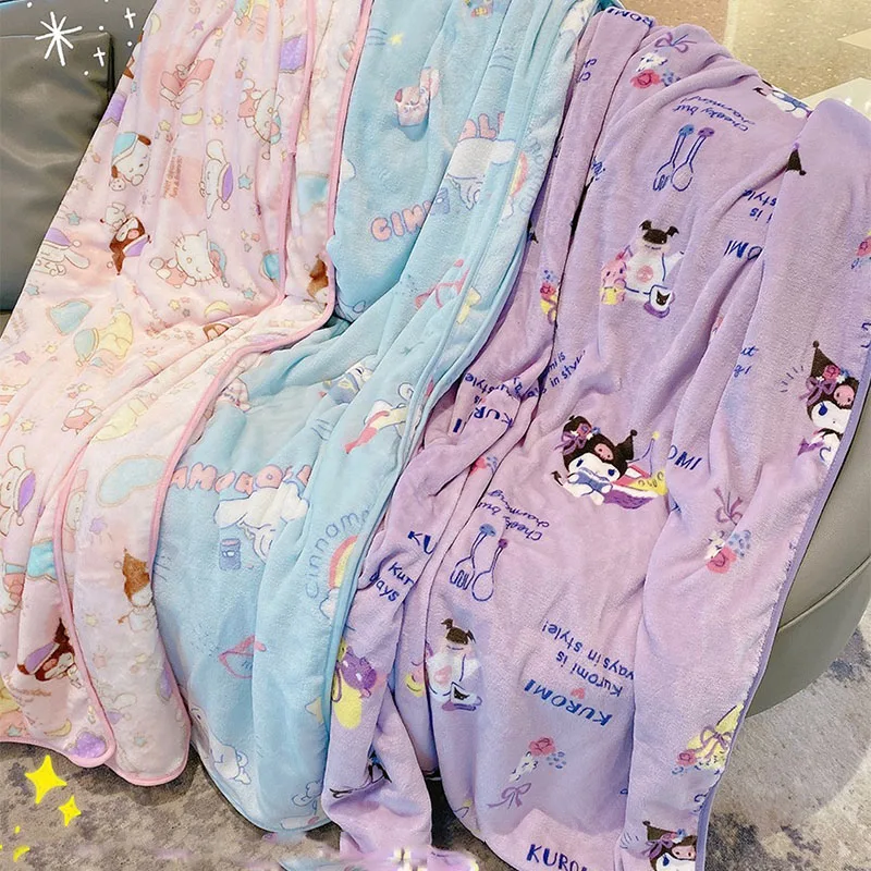 Kuromi Mymelody Hello Kitty Cinnamoroll Pompompurin Pochacco Sanrio Kawaii Kartun Lucu Selimut Bulu Karang Anime Anak Perempuan