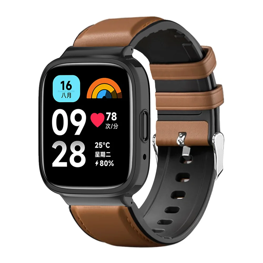 Premium Leather Strap with PC Case for Smart Watches - Elegant Wristband Bracelet Accessories