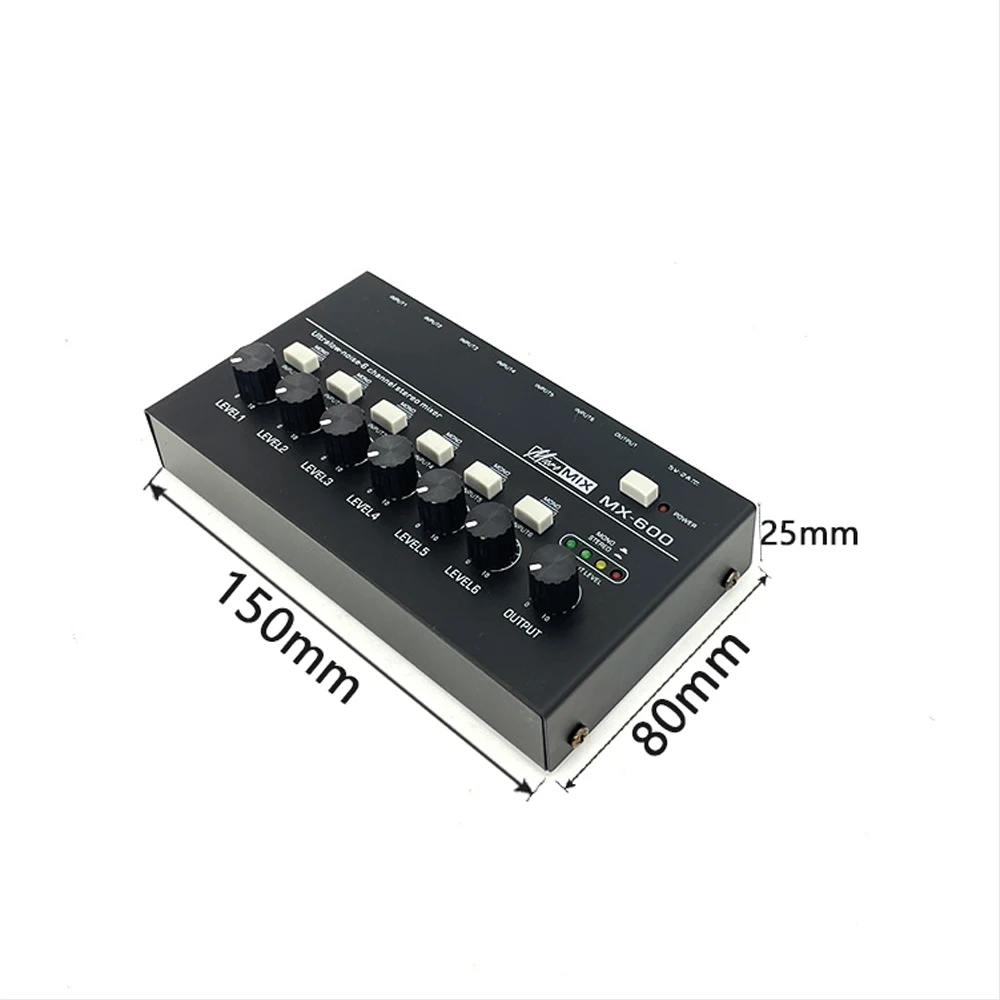 Audio Mixer 6 Channel Ultra Low Noise Stereo Line Mixer Mini Professional Sound Mixer Power Supply DC5V Easy Operation Audios