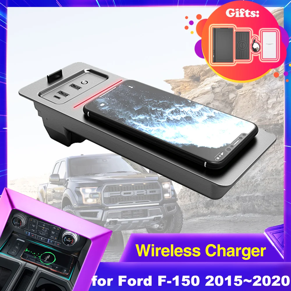 Tappetino Di Ricarica Per Auto Wireles Per Ford F150 F-150 P552 Lobo Cs 3000 3500 Raptor 2015 ~ 2020  2016 2017 2018 2019 Console Centrale Telefono Ca