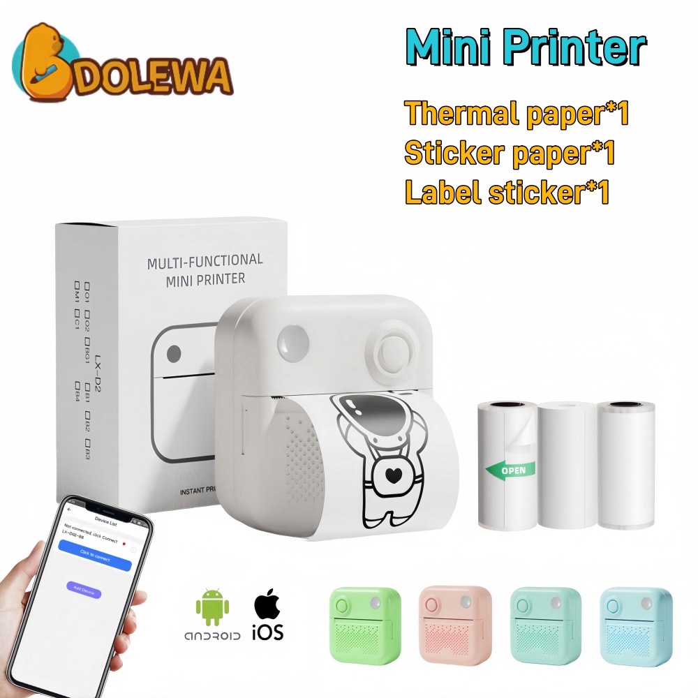 DOLEWA D3 Mini Portable Printer Android ios Bluetooth Stickers Thermal Printing Label Printer Code Tag JournalÂ MemoÂ Scrapbook