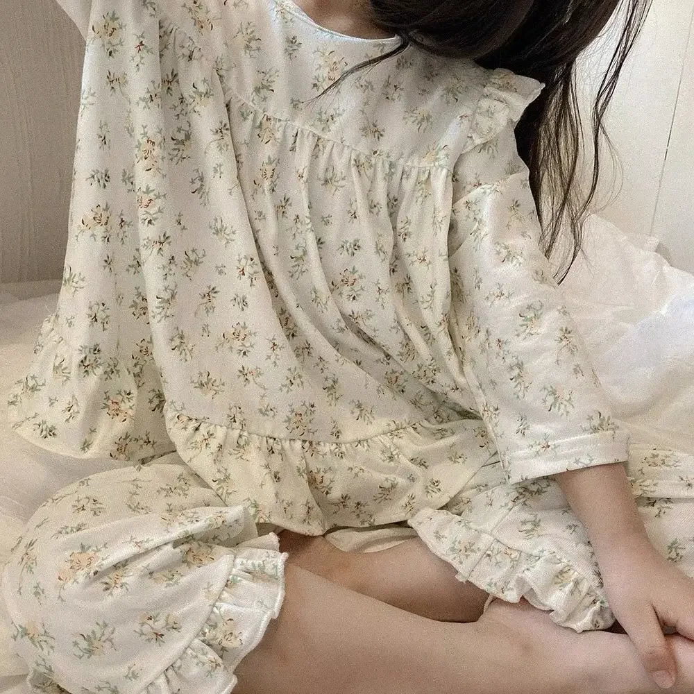 Piżama dziecięca Wiosna Jesień 2023, nowa moda księżniczki z długim rękawem, na wszystkie mecze, koronkowa księżniczka, urocze i słodkie ubrania dla dziewczynek